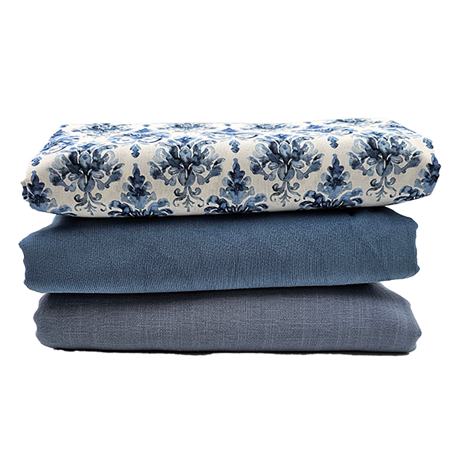 Trachten Stoffpaket hellblau mit Cord und Ornamente Schürze