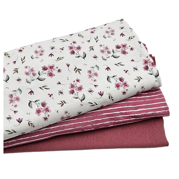 Jersey Stoffpaket Blumen und Streifen altrosa mit Bündchen
