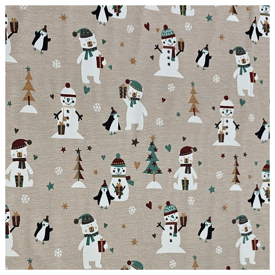 Jersey Stoffpaket Schneemann sand und dusty mint  mit Bündchen