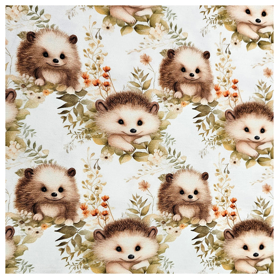 Jersey Stoffpaket Igel und uni lindgrün mit Bündchen