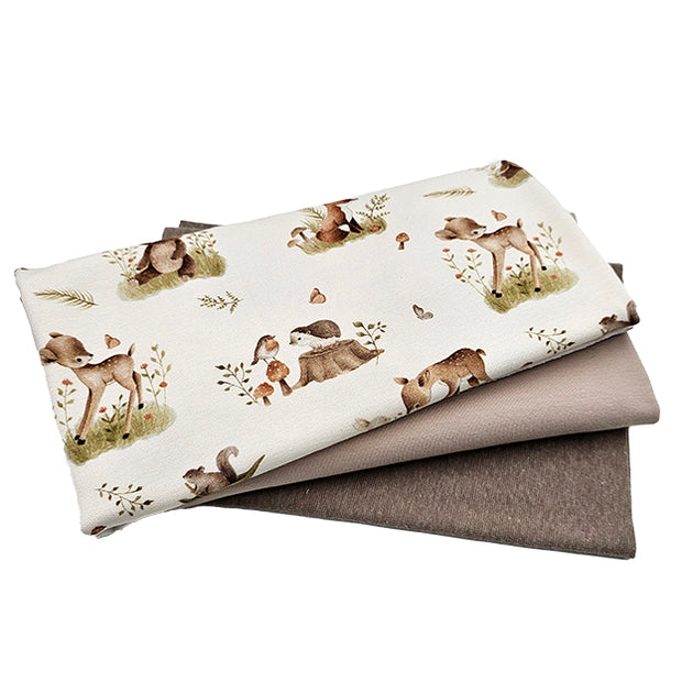 French Terry Stoffpaket Waldtiere und beige mit Bündchen
