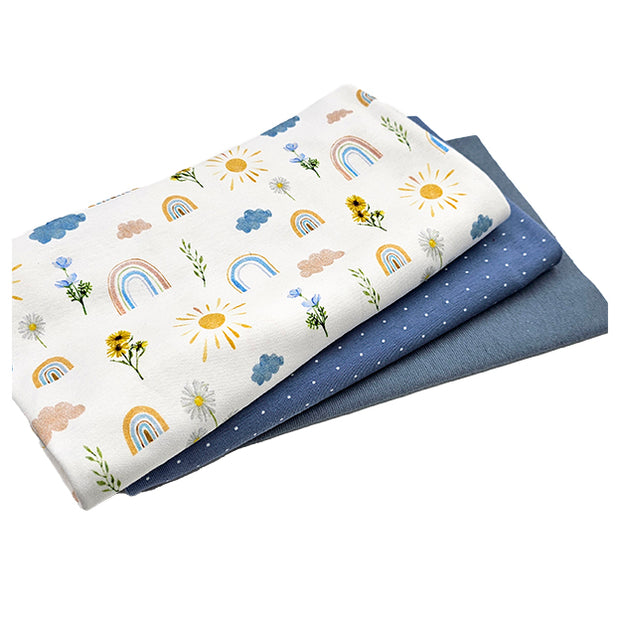 Jersey Stoffpaket Regenbogen und Punkte himmelblau mit Bündchen