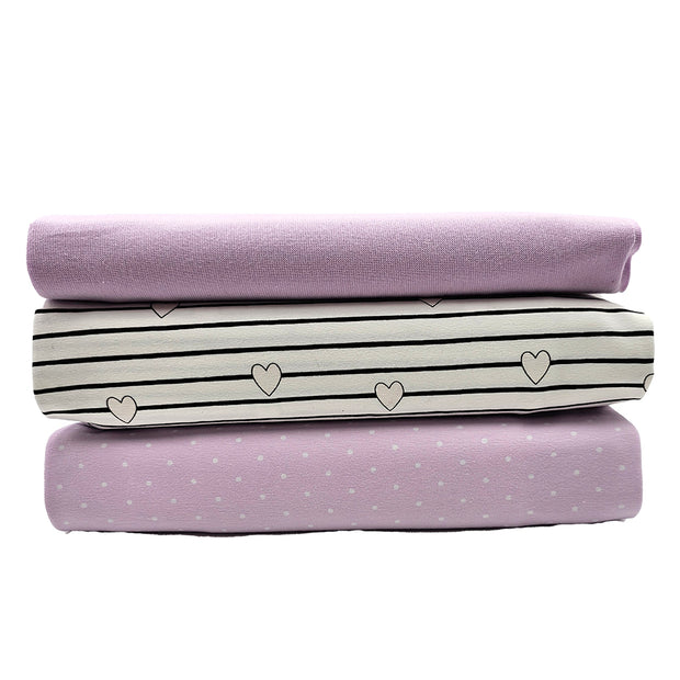 Jersey Stoffpaket Herzen UV und  Punkte mauve mit Bündchen