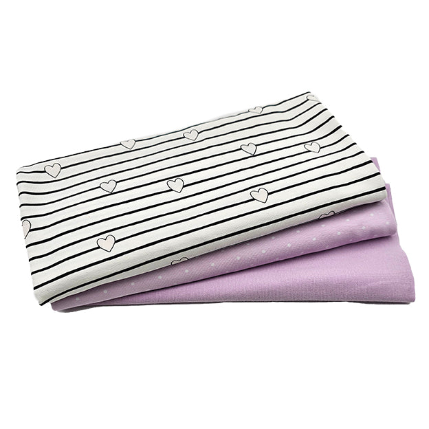 Jersey Stoffpaket Herzen UV und  Punkte mauve mit Bündchen