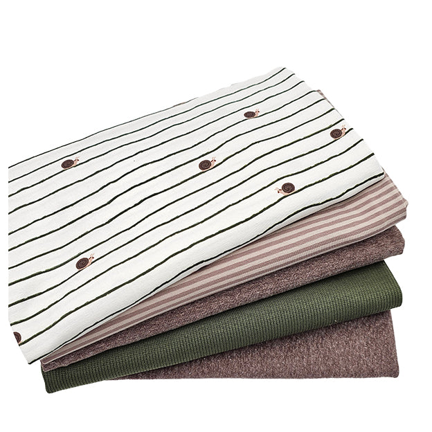 Stoffbox Jersey Schnecken mit Rippjersey tannengrün und Bündchen