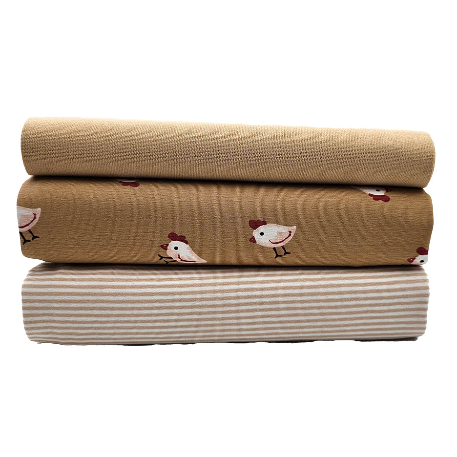Jersey Stoffpaket Hühner und Streifen mit Bündchen