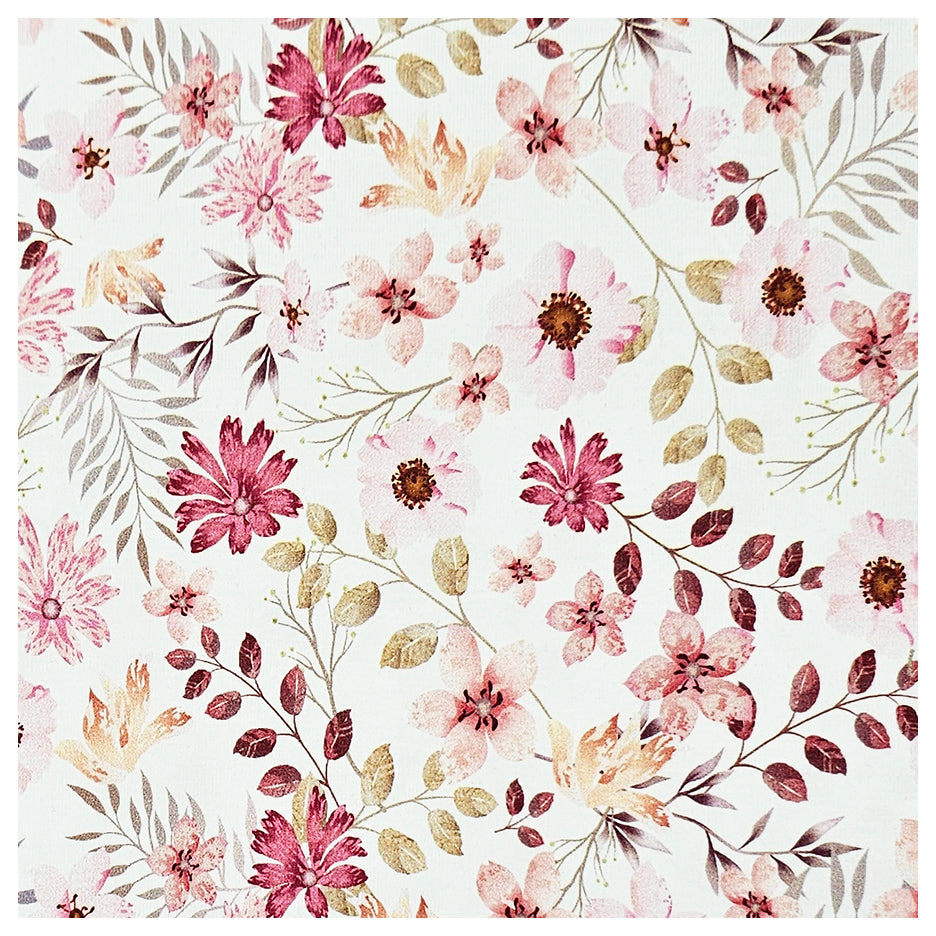 Jersey Stoffpaket Blumen Pastell rosa und uni mit Bündchen