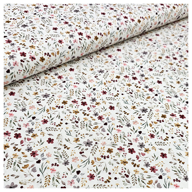 Baumwoll-Popelin Blumen Collage ecru