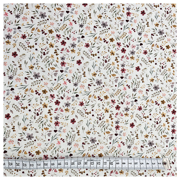 Baumwoll-Popelin Blumen Collage ecru