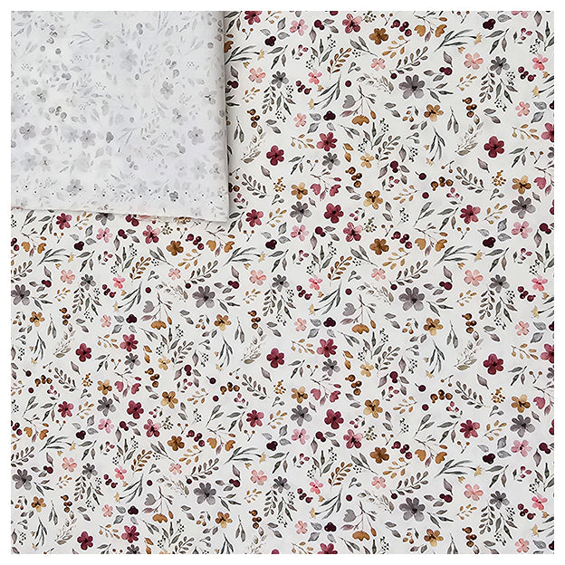 Baumwoll-Popelin Blumen Collage ecru
