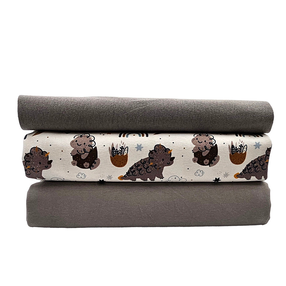 Jersey Stoffpaket Dinosaurier und grau mit Bündchen Bio