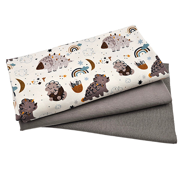 Jersey Stoffpaket Dinosaurier und grau mit Bündchen Bio