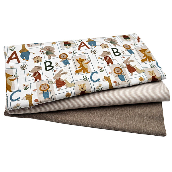 Jersey Stoffpaket ABC Tiere und Streifen sand mit Bündchen