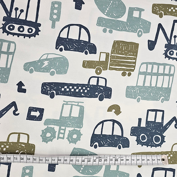 French Terry Fahrzeuge wollweiß