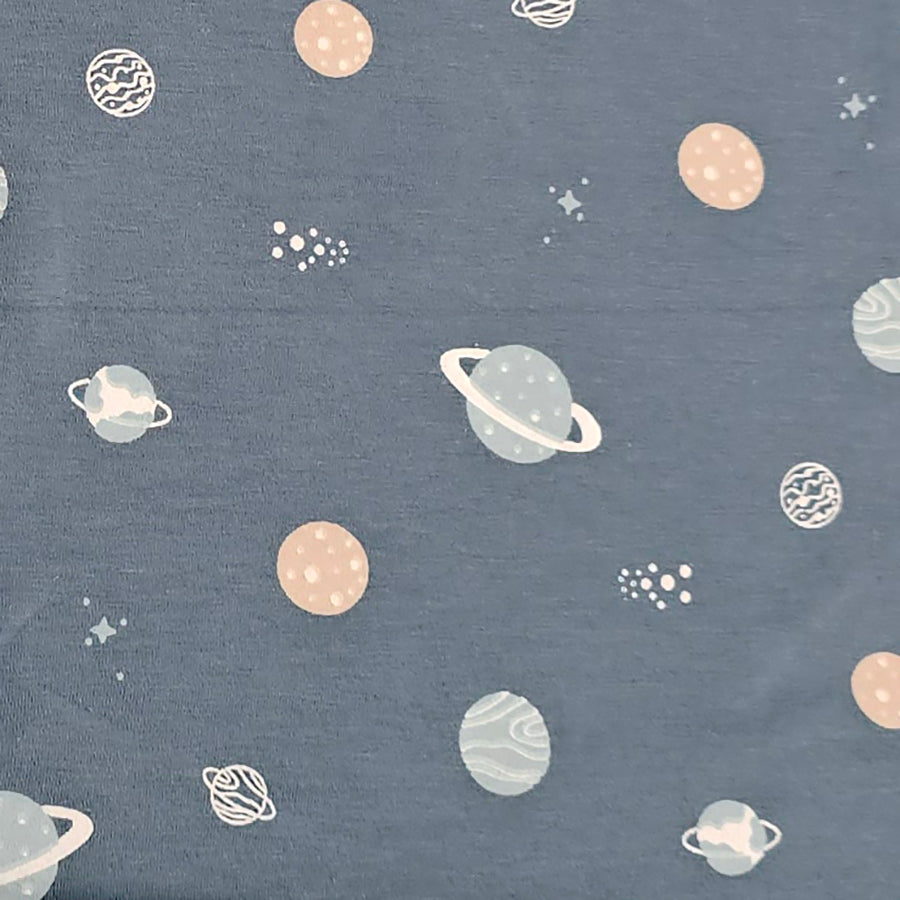 Jersey Stoffpaket Planeten indigoblau und streifen mit Bündchen Bio