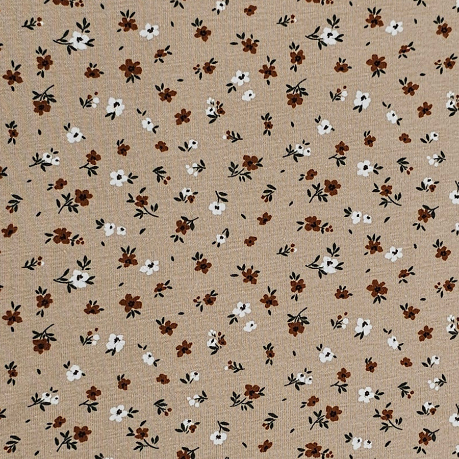 Jersey Stoffpaket Blumen beige und Streifen mit Bündchen