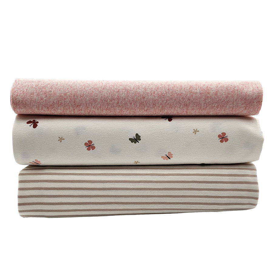 Jersey Stoffpaket Schmetterlinge und Streifen mit Bündchen