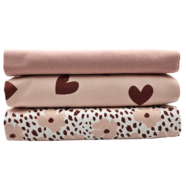 Jersey Stoffpaket Blumen und Herzen mit Bündchen