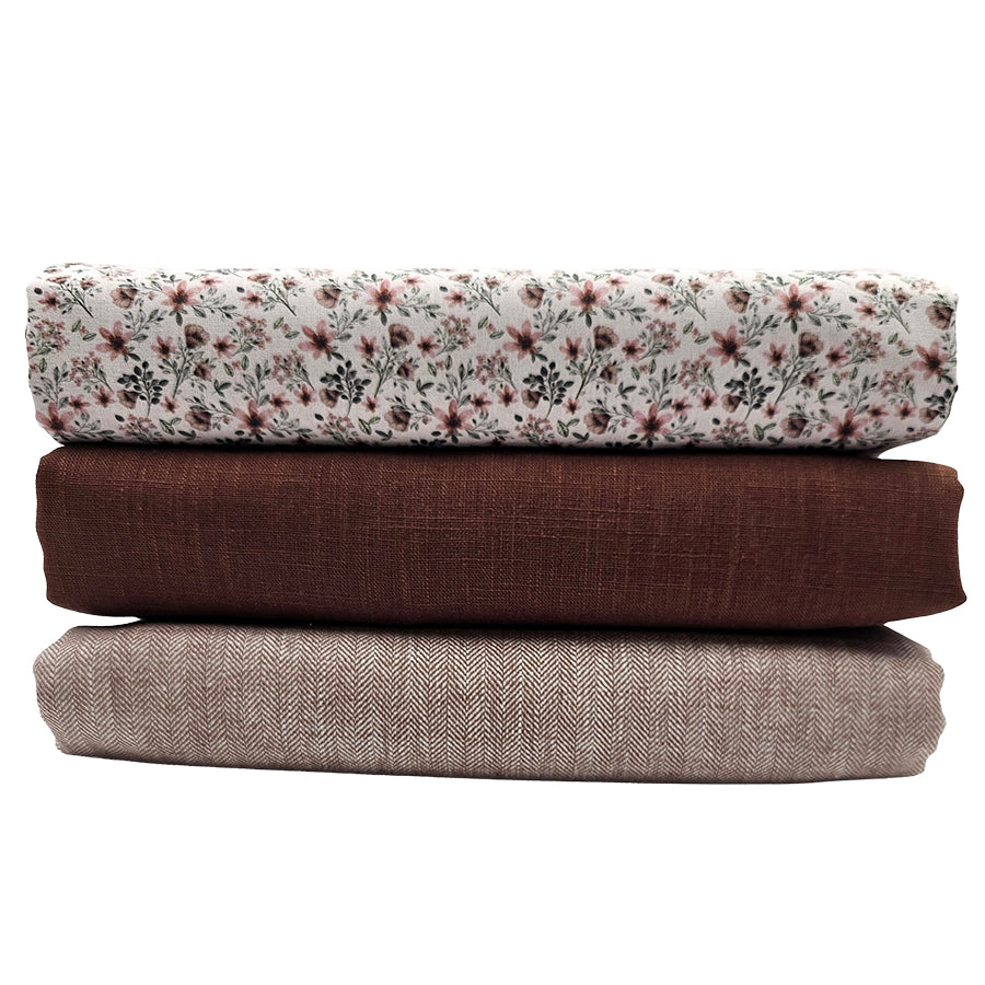 Trachten Stoffpaket braun und Fischgrät mit Blumen Schürze