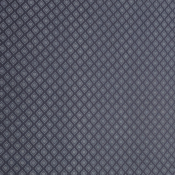 Baumwollsatin kleine Ornamente Halbdruck in pflaumenblau
