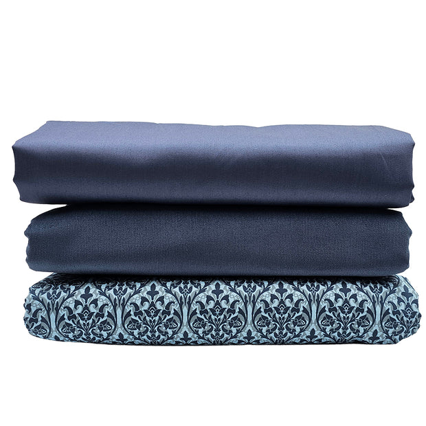 Trachten Stoffpaket Babycord jeansblau und Ornamente mit Schürze