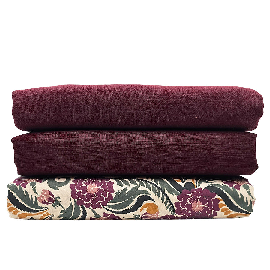 Trachten Stoffpaket weinrot und Paisley bunt mit  Schürze