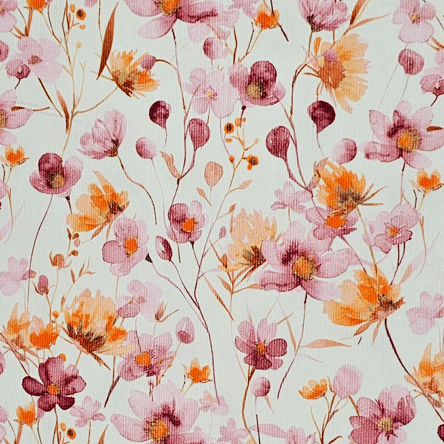 Babycord Blumen naturweiß, rosa und orange