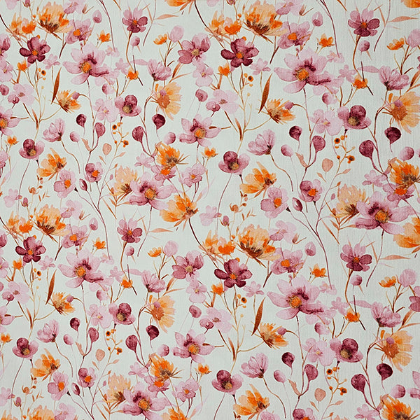 Babycord Blumen naturweiß, rosa und orange