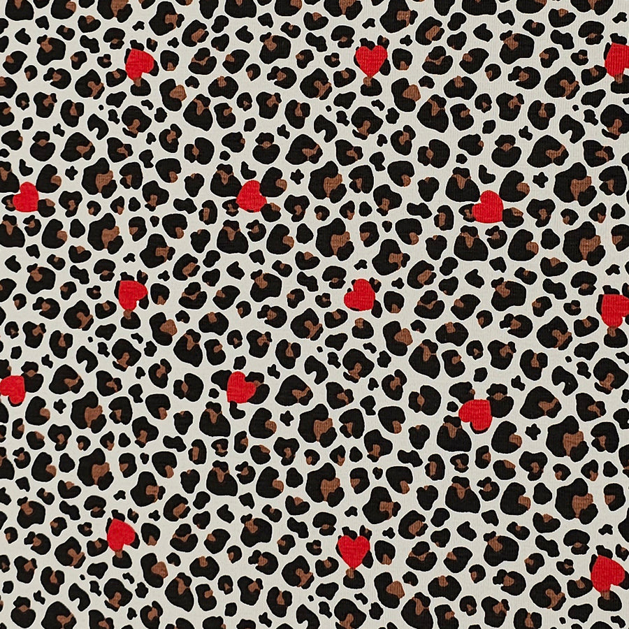 Jersey Stoffpaket Leoprint mit Herzen und Bündchen