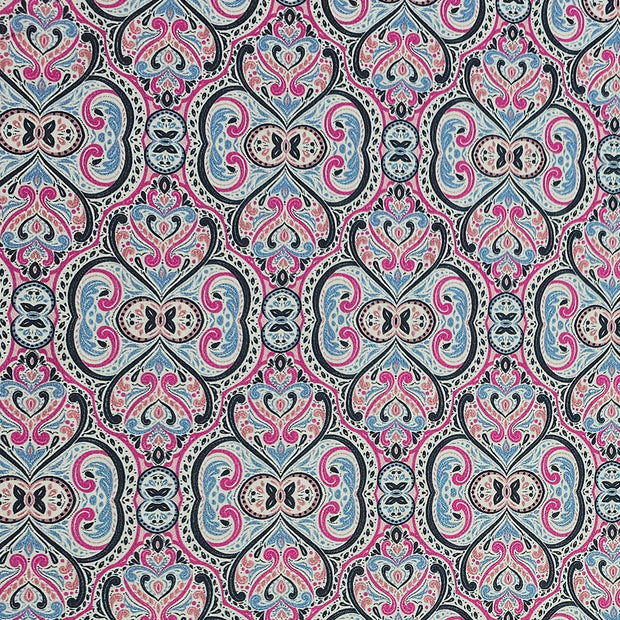 Baumwollsatin Siena Ornamente blau und rosa