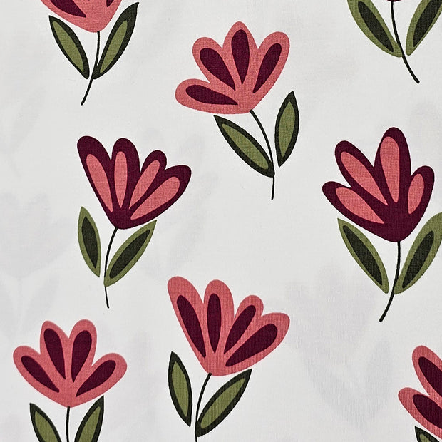 Jersey Blumen rosa und wollweiß