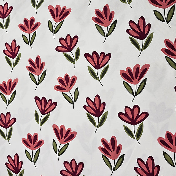 Jersey Blumen rosa und wollweiß