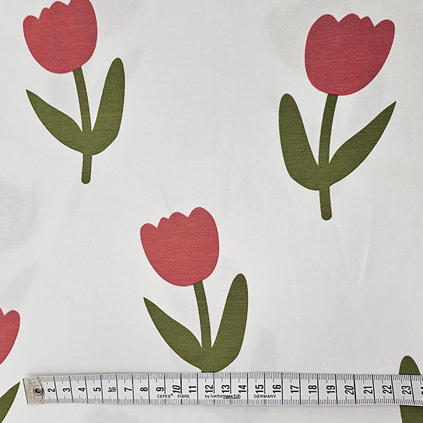 Jersey Tulpen rosa und wollweiß