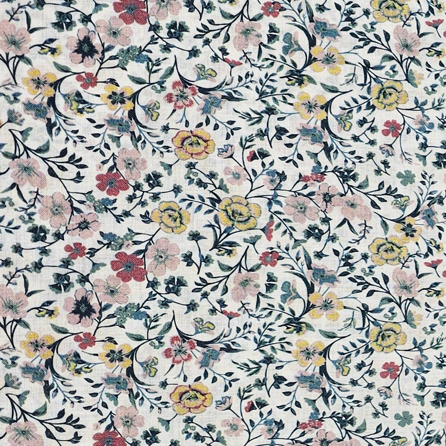 Baumwoll-Voile Digital Blumen grün, gelb und rosa