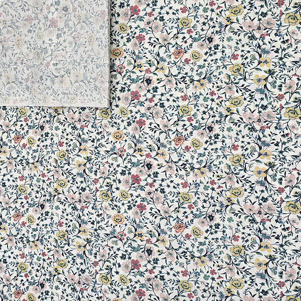 Baumwoll-Voile Digital Blumen grün, gelb und rosa