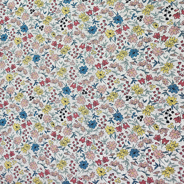 Baumwoll-Voile Digital Blumen blau, gelb und rosa