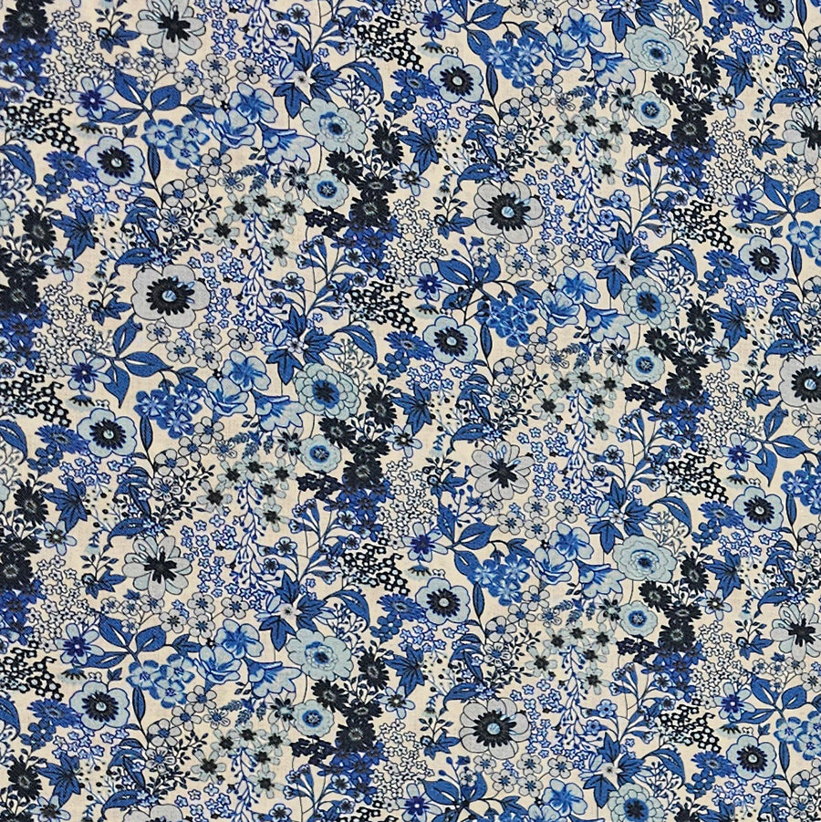 Baumwoll-Voile Digital Blumen blau