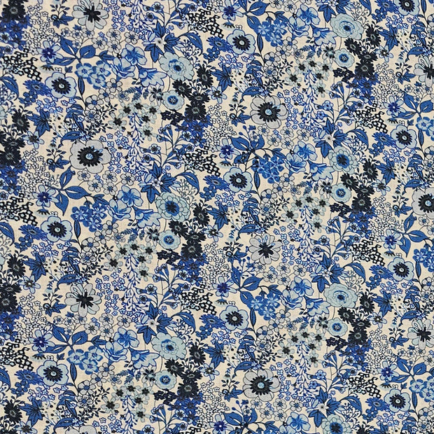 Baumwoll-Voile Digital Blumen blau