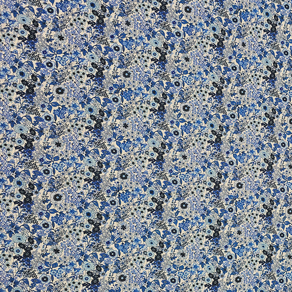 Baumwoll-Voile Digital Blumen blau