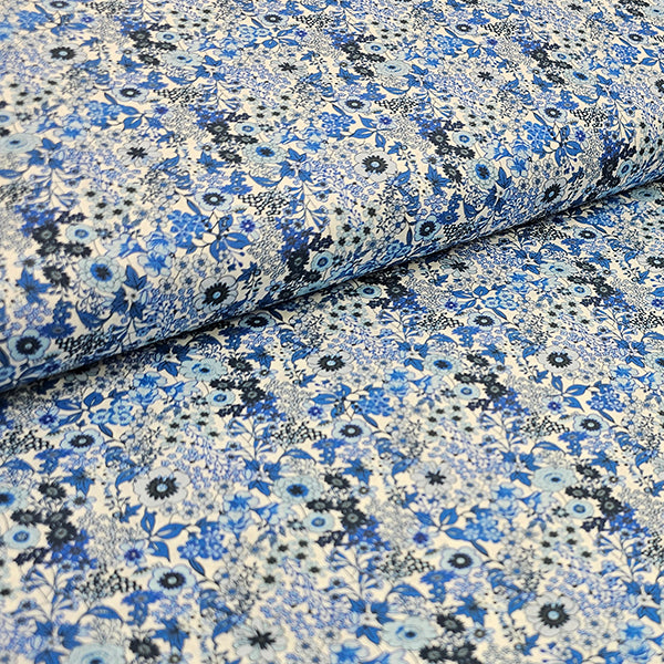 Baumwoll-Voile Digital Blumen blau