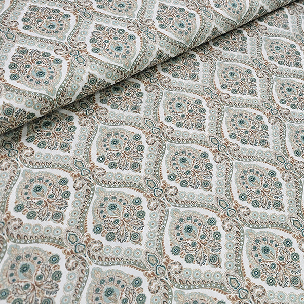 Baumwollsatin Siena Ornamente mint und beige