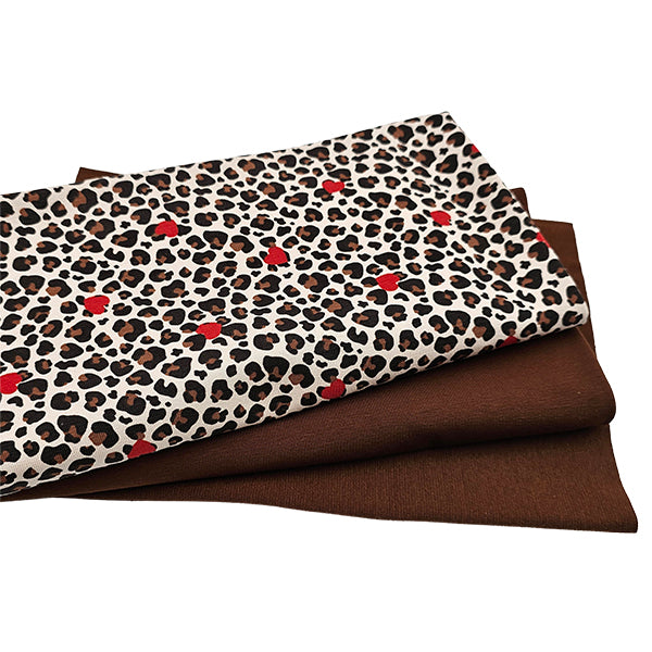Jersey Stoffpaket Leoprint mit Herzen und Bündchen