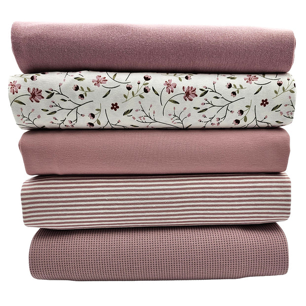 Stoffbox Jersey Blumen und Blätter mit Waffeljersey und Bündchen