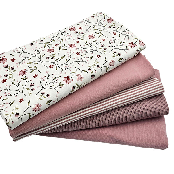 Stoffbox Jersey Blumen und Blätter mit Waffeljersey und Bündchen