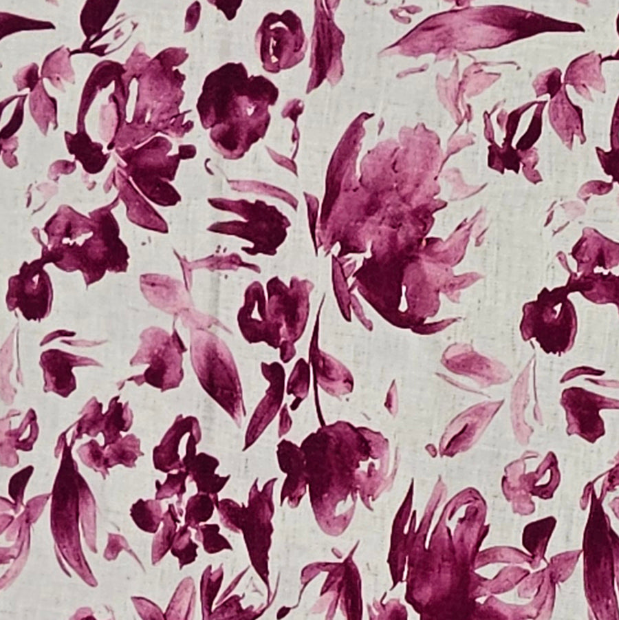 Leinen Viskose Blumen bordeaux