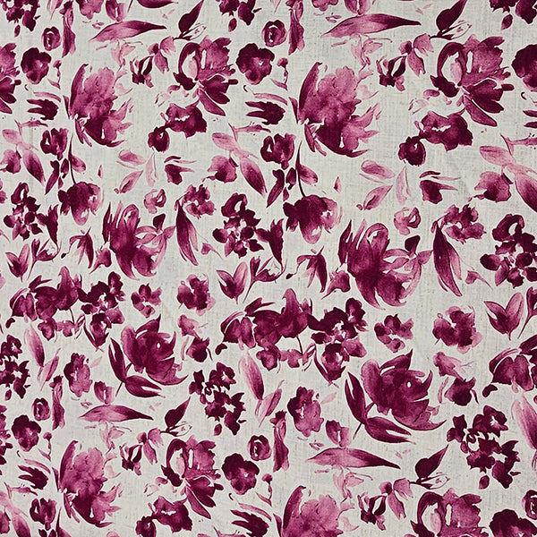 Leinen Viskose Blumen bordeaux