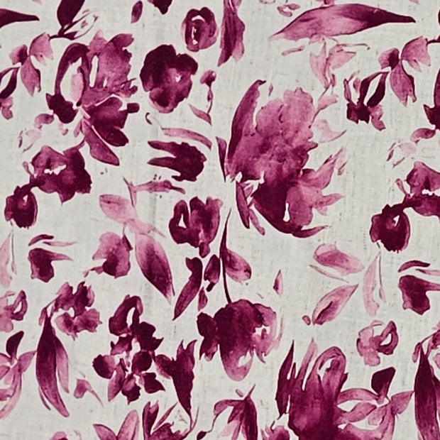 Leinen Viskose Blumen bordeaux