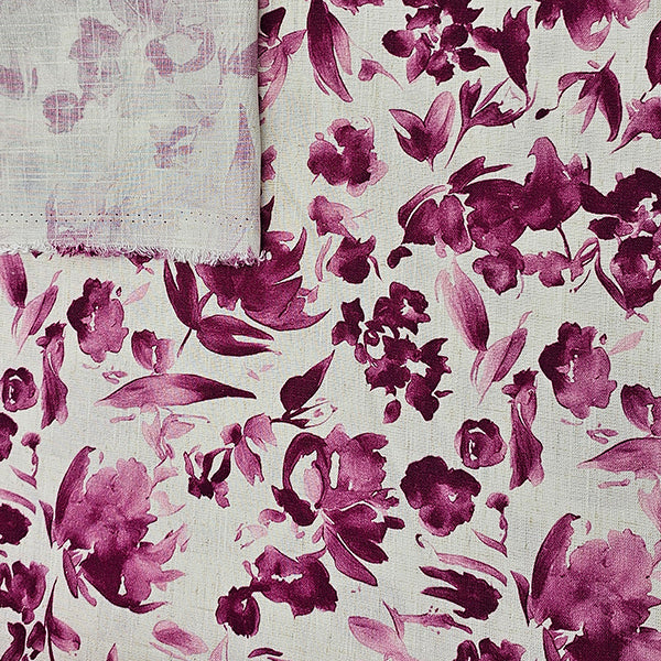 Leinen Viskose Blumen bordeaux