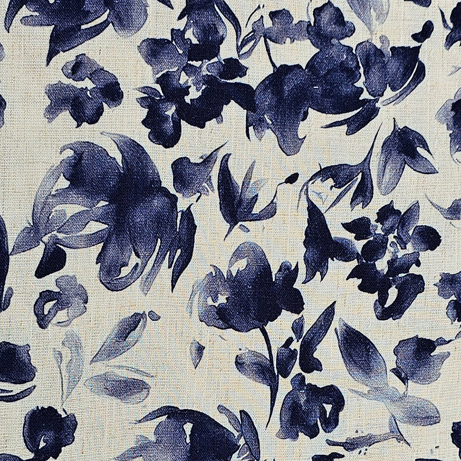 Leinen Viskose Blumen blau