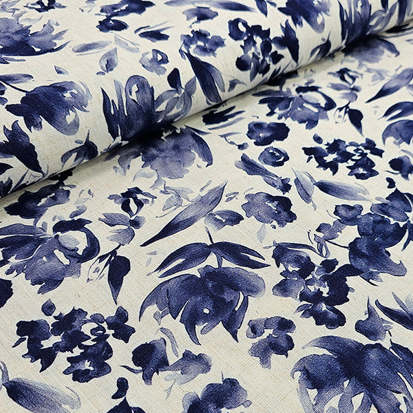 Leinen Viskose Blumen blau
